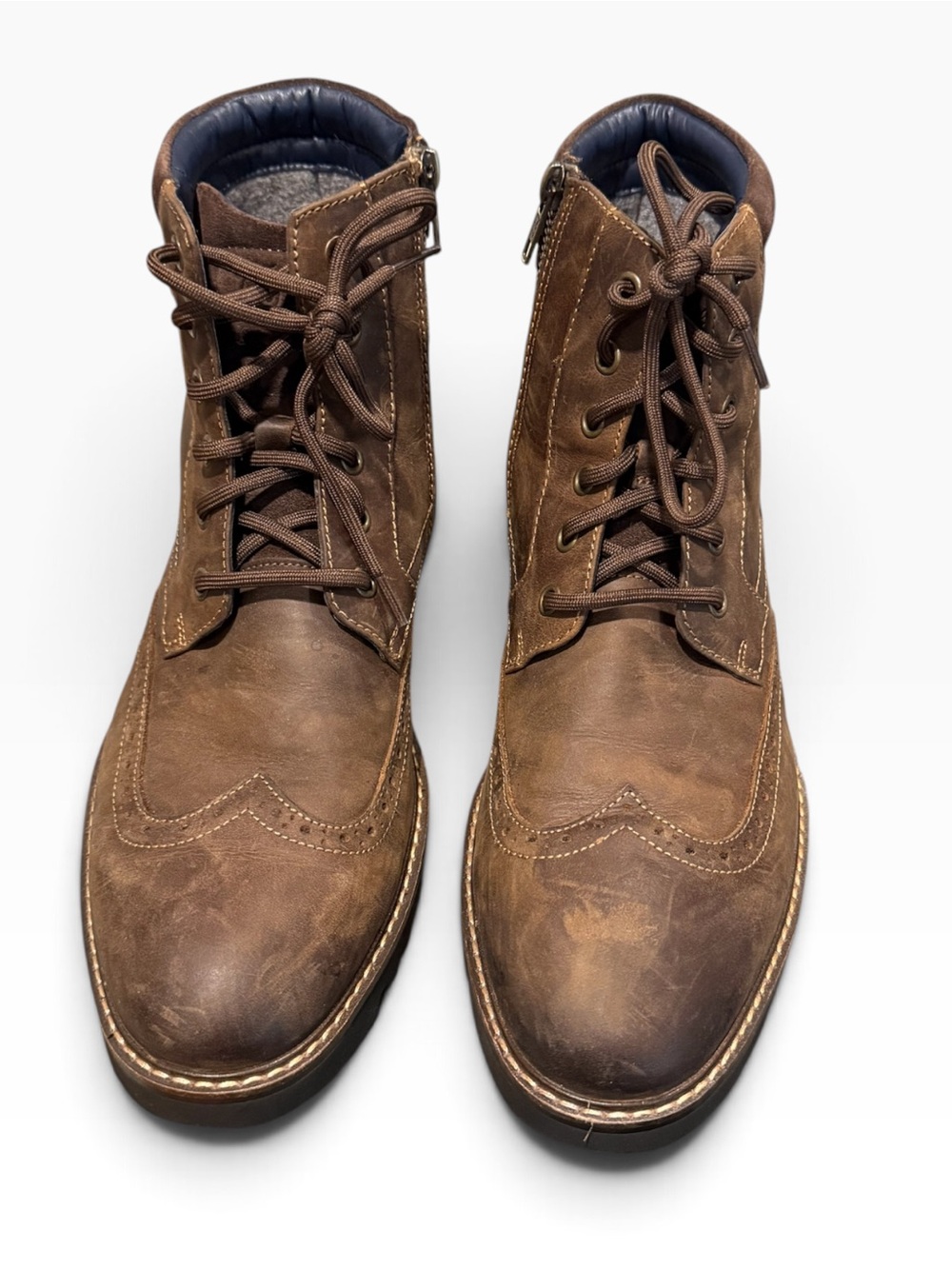 Florsheim Men’s Brown Leather Wingtip Lace Up Zip Boots